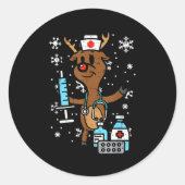 Christmas Nurse Reindeer Funny Xmas Nursing Scrub  Ronde Sticker (Voorkant)