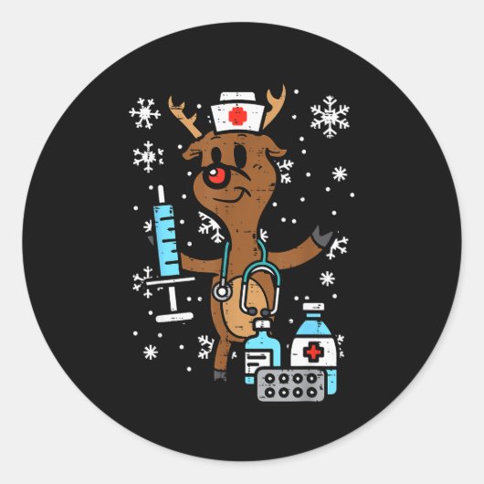 Christmas Nurse Reindeer Funny Xmas Nursing Scrub  Ronde Sticker (Voorkant)