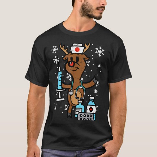 Christmas Nurse Reindeer Funny Xmas Nursing Scrub  T-shirt (Voorkant)