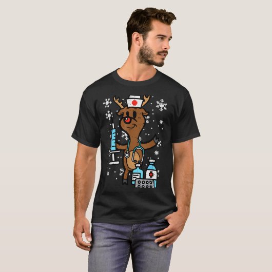 Christmas Nurse Reindeer Funny Xmas Nursing Scrub  T-shirt (Voorkant volledig)