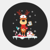 Christmas Nurse Reindeer Funny Xmas Scrub Top Nurs Ronde Sticker (Voorkant)