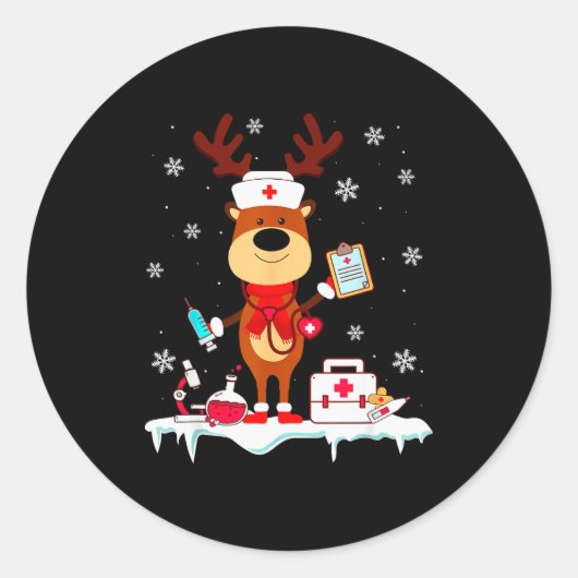 Christmas Nurse Reindeer Funny Xmas Scrub Top Nurs Ronde Sticker (Voorkant)