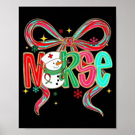 Christmas Nurse Snowman Xmas Pajamas Rn Icu Nicu E Poster (Voorkant)