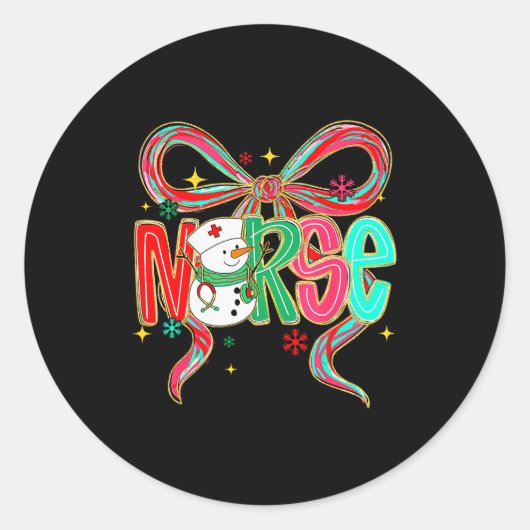Christmas Nurse Snowman Xmas Pajamas Rn Icu Nicu E Ronde Sticker (Voorkant)