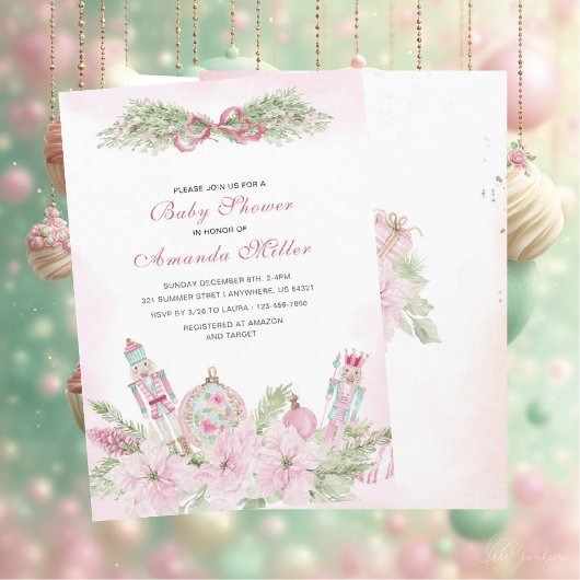 Christmas Nutcracker Ballet Pink watercoInvitation Kaart