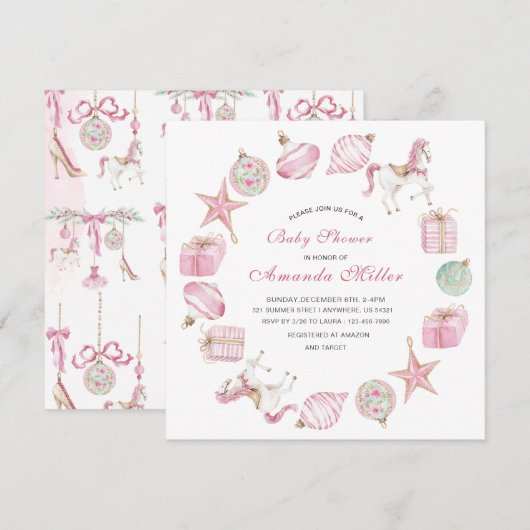 Christmas Nutcracker Ballet Pink watercoInvitation Kaart (Voorkant / Achterkant)