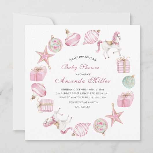 Christmas Nutcracker Ballet Pink watercoInvitation Kaart (Voorkant)