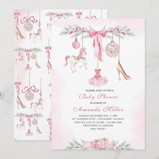 Christmas Nutcracker Ballet Pink watercolor baby s Kaart (Voorkant / Achterkant)