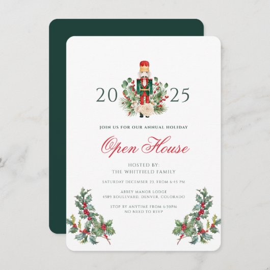Christmas Nutcracker Berries Open House Holiday Kaart (Voorkant / Achterkant)