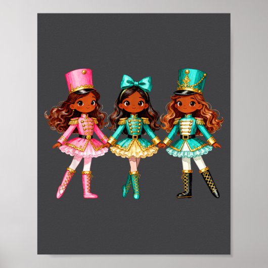 Christmas Nutcracker Black Girls Kids Festive Xmas Poster (Voorkant)
