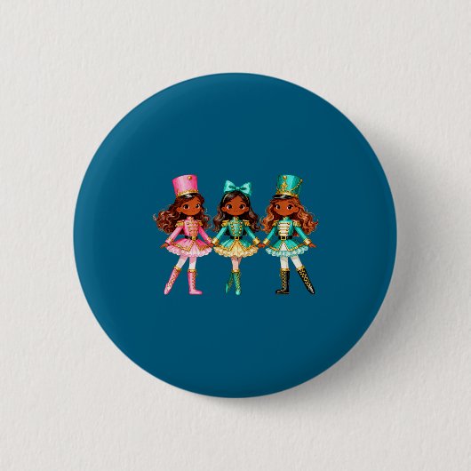 Christmas Nutcracker Black Girls Kids Festive Xmas Ronde Button 5,7 Cm (Voorkant)