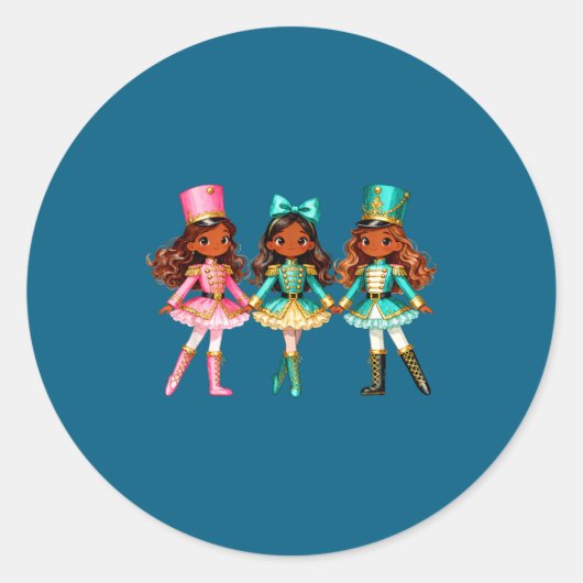 Christmas Nutcracker Black Girls Kids Festive Xmas Ronde Sticker (Voorkant)
