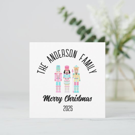 Christmas Nutcracker Pastel Personalized Name Feestdagenkaart (Staand voorkant)