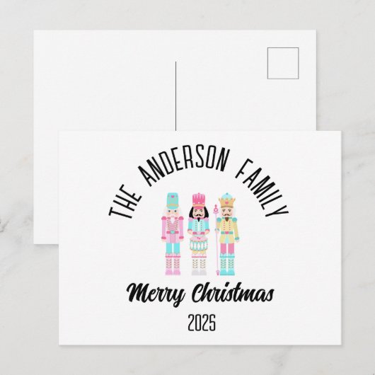 Christmas Nutcracker Pastel Personalized Name Feestdagenkaart (Voorkant / Achterkant)