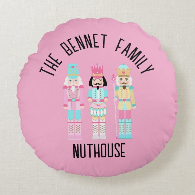 Christmas Nutcracker Pastel Personalized Name Rond Kussen (Voorkant)