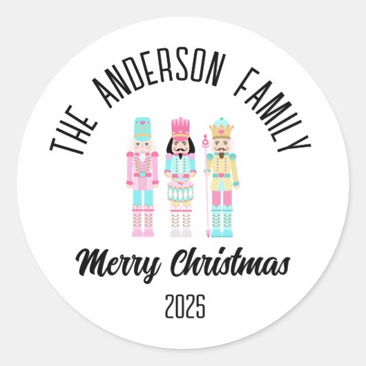 Christmas Nutcracker Pastel Personalized Name Ronde Sticker (Voorkant)