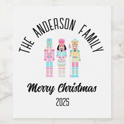 Christmas Nutcracker Pastel Personalized Name Wijn Etiket (Enkel label)