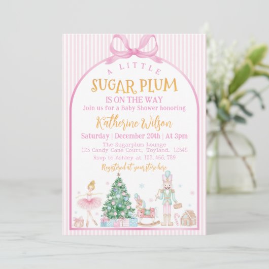 Christmas Nutcracker Pink Bow Baby Shower Kaart (Staand voorkant)