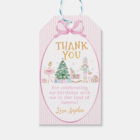 Christmas Nutcracker Pink Bow Birthday Thank You Cadeaulabel (Voorkant)