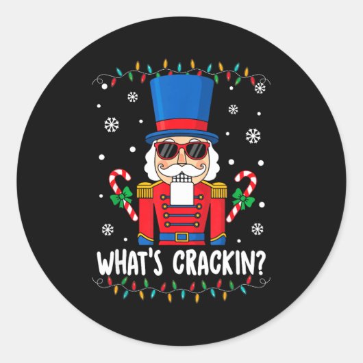 Christmas Nutcracker Whats Crackin Funny Xmas Men  Ronde Sticker (Voorkant)