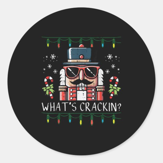 Christmas Nutcracker Whats Crackin Funny Xmas Men  Ronde Sticker (Voorkant)