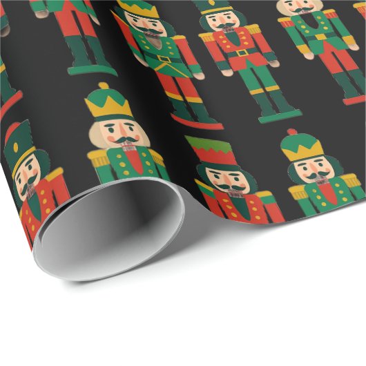 Christmas Nutcrackers on Black Cadeaupapier (Rol Hoek)