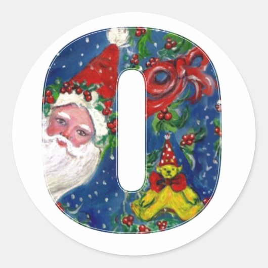 CHRISTMAS O BRIEF / SANTA CLAUS MET RODE RIBBON RONDE STICKER (Voorkant)