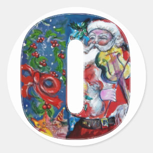 CHRISTMAS O BRIEF / SANTA MET VIOLIN MONOGRAM RONDE STICKER