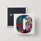 CHRISTMAS O BRIEF / SANTA MET VIOLIN MONOGRAM VIERKANTE BUTTON 5,1 CM (Voorkant /achterkant)