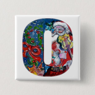CHRISTMAS O BRIEF / SANTA MET VIOLIN MONOGRAM VIERKANTE BUTTON 5,1 CM