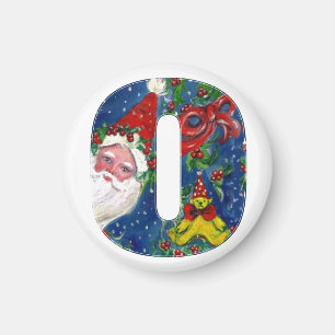CHRISTMAS O LETTER/SANTA RED RIBBON MONOGRAM MAGNEET
