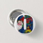 CHRISTMAS O LETTER/SANTA RED RIBBON MONOGRAM RONDE BUTTON 3,2 CM (Voorkant /achterkant)