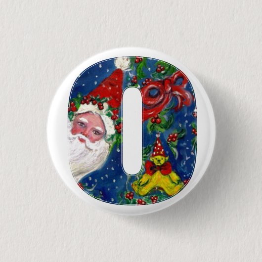 CHRISTMAS O LETTER/SANTA RED RIBBON MONOGRAM RONDE BUTTON 3,2 CM (Voorkant)