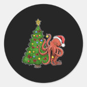 Christmas Octopus  Ronde Sticker (Voorkant)