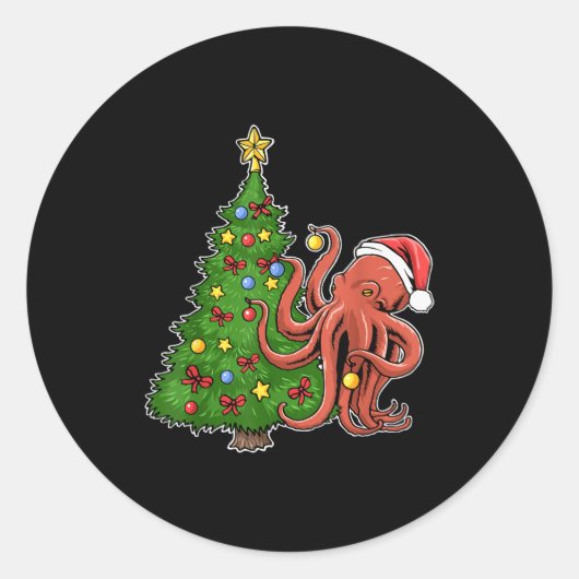 Christmas Octopus  Ronde Sticker (Voorkant)