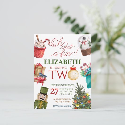 Christmas Oh What Fun 2nd Birthday Briefkaart (Staand voorkant)