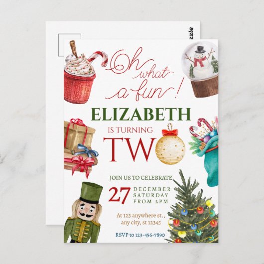 Christmas Oh What Fun 2nd Birthday Briefkaart (Voorkant / Achterkant)