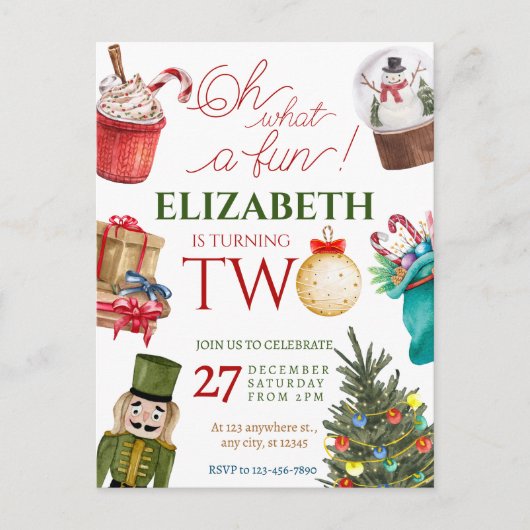 Christmas Oh What Fun 2nd Birthday Briefkaart (Voorkant)