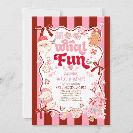 Christmas Oh What Fun Birthday Invitation Kaart (Voorkant)