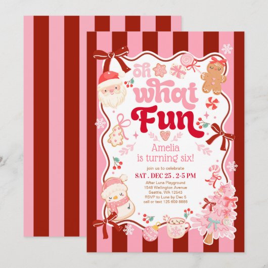 Christmas Oh What Fun Birthday Invitation Kaart (Voorkant / Achterkant)