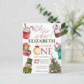 Christmas Oh What Fun First Birthday Briefkaart (Staand voorkant)