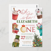 Christmas Oh What Fun First Birthday Briefkaart (Voorkant / Achterkant)