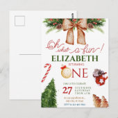 Christmas Oh What Fun First Birthday Invitation Briefkaart (Voorkant / Achterkant)
