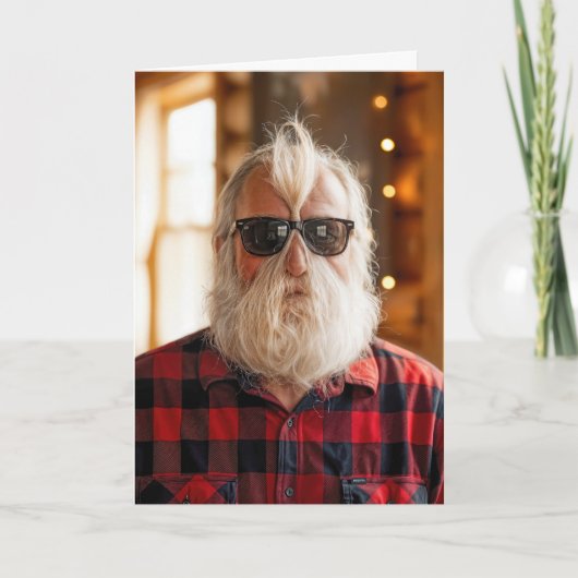 Christmas Old Man With Beard Under Sunglasses Kaart (Voorkant)