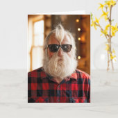 Christmas Old Man With Beard Under Sunglasses Kaart (Gele Bloem)