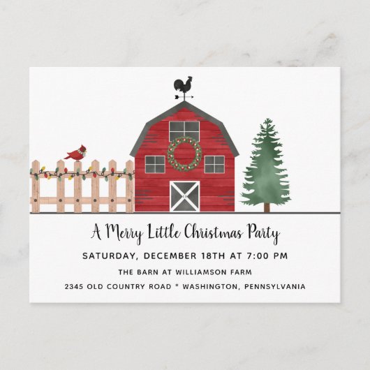 Christmas on the Farm Rustic Holiday Party Invite Briefkaart (Voorkant)