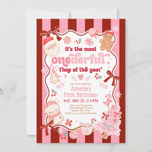 Christmas ONEderful Time First Birthday Invitation Kaart (Voorkant)