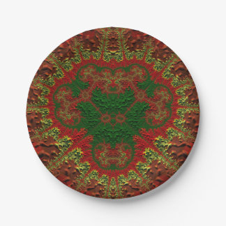 CHRISTMAS ~ Ongewoon rood groen goud fractal ~ Papieren Bordje