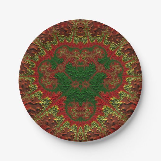CHRISTMAS ~ Ongewoon rood groen goud fractal ~ Papieren Bordje (Voorkant)