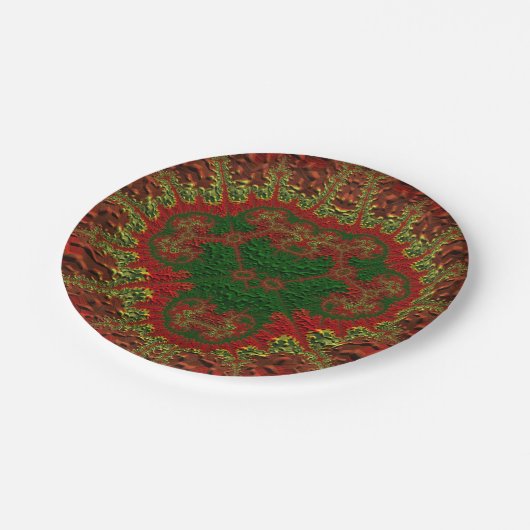 CHRISTMAS ~ Ongewoon rood groen goud fractal ~ Papieren Bordje (Gekanteld)